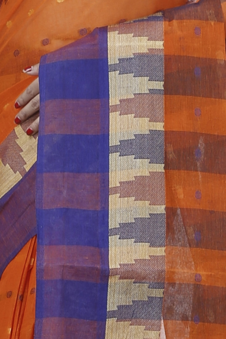 Orange Pure Cotton Jamuna Tant Saree (1311)